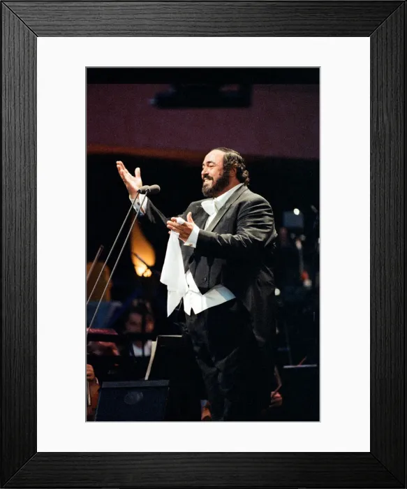 Framed Print : Luciano Pavarotti, the Italian operatic tenor, singing at an outdoor concert in Framed Print : Luciano Pavarotti, the Italian operatic tenor, singing at an outdoor concert in