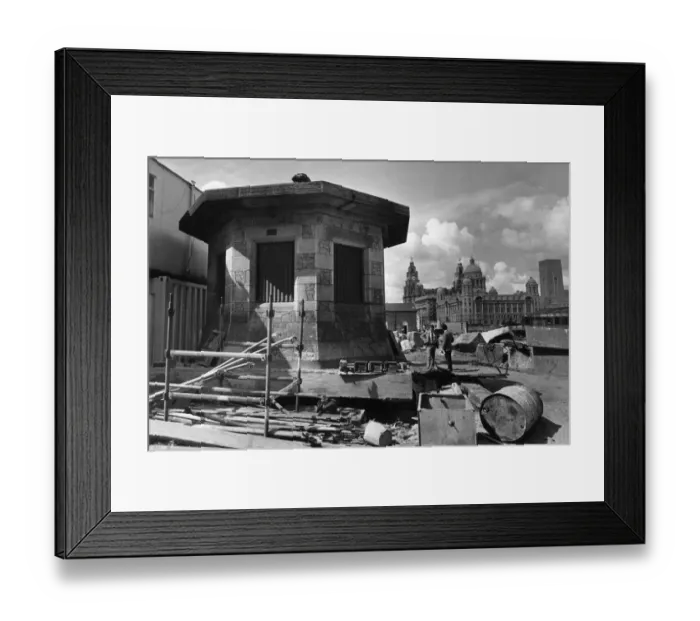Framed Print : Liverpool Albert Dock re-development 1st August 1983. The Gate Hut waits to be Framed Print : Liverpool Albert Dock re-development 1st August 1983. The Gate Hut waits to be