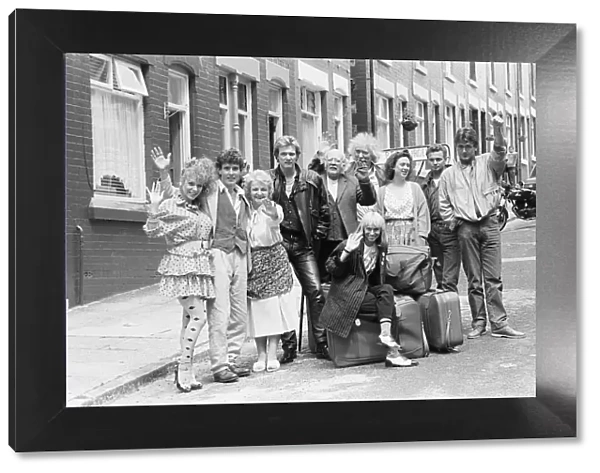 The cast of the BBC hit comedy 'Bread'during a break in filming in Elswick