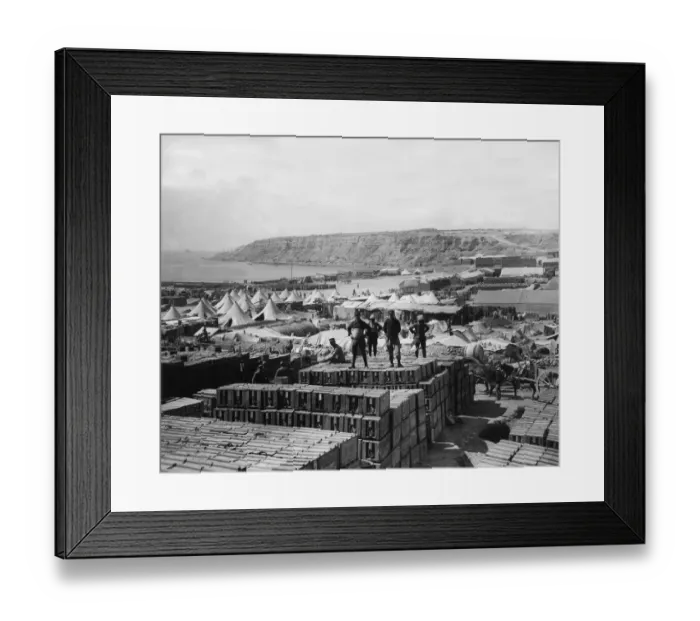 Framed Print : The French Stores Depot at Seddull Bahr, Cape Helles, Gallipoli in the background