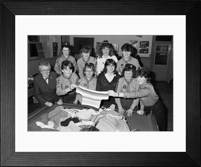 Framed Print : Slaithwaite Church Guides sort through some of the 100 vests they have knitted to be sent Framed Print : Slaithwaite Church Guides sort through some of the 100 vests they have knitted to be sent