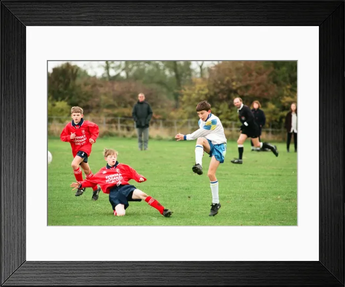 Framed Print : Hartburn Juniors v Leven Park Juniors (under 13 s). Action from the game with