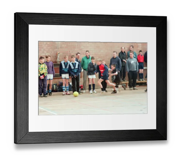 Framed Print : Children playing football in an annual 5-a-side football tournament held at Bishopsgarth Framed Print : Children playing football in an annual 5-a-side football tournament held at Bishopsgarth