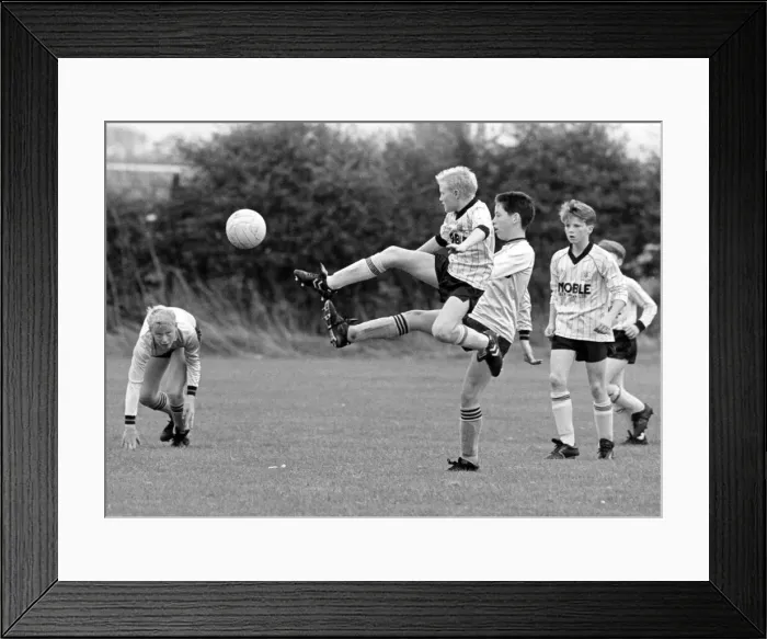 Framed Print : Schoolboys playing football, Whinney Banks V Darlington Spraire, Teesside Juniors