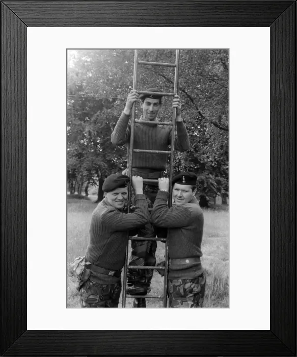 Framed Print : Happy trio (left to right) Signalman Arthur Warner, Signalman Jack Morgan, 28 Framed Print : Happy trio (left to right) Signalman Arthur Warner, Signalman Jack Morgan, 28