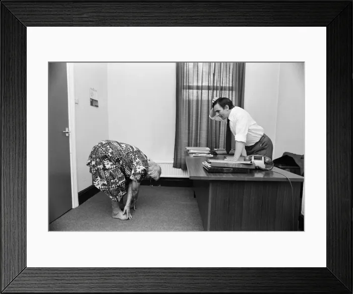 Framed Print : Ninety two year old supergran Winifried has a work out watched by health boss Tony
