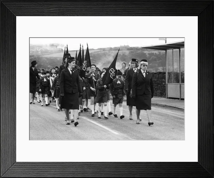 Framed Print : On parade in the Colne Valley were 200 Guides and Brownies who marched to a Thinking Day Framed Print : On parade in the Colne Valley were 200 Guides and Brownies who marched to a Thinking Day
