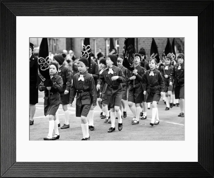 Framed Print : On parade in the Colne Valley were 200 Guides and Brownies who marched to a Thinking Day Framed Print : On parade in the Colne Valley were 200 Guides and Brownies who marched to a Thinking Day
