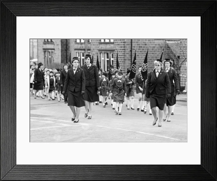 Framed Print : On parade in the Colne Valley were 200 Guides and Brownies who marched to a Thinking Day Framed Print : On parade in the Colne Valley were 200 Guides and Brownies who marched to a Thinking Day