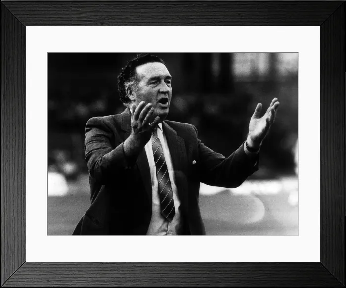 Framed Print : Jock Stein after collapsing on touchline at Cardiffs Ninian Park at the end of the 1-1 Framed Print : Jock Stein after collapsing on touchline at Cardiffs Ninian Park at the end of the 1-1