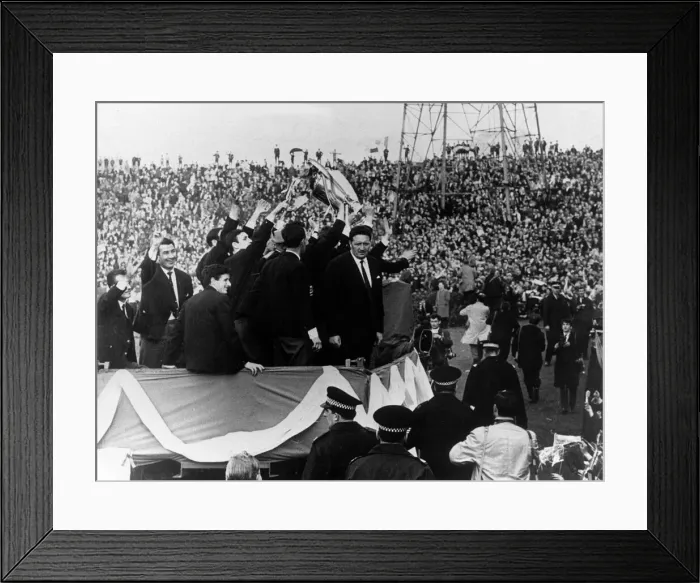 Framed Print : Celtic team led by manager Jock Stein parading the European Cup trophy during their Framed Print : Celtic team led by manager Jock Stein parading the European Cup trophy during their