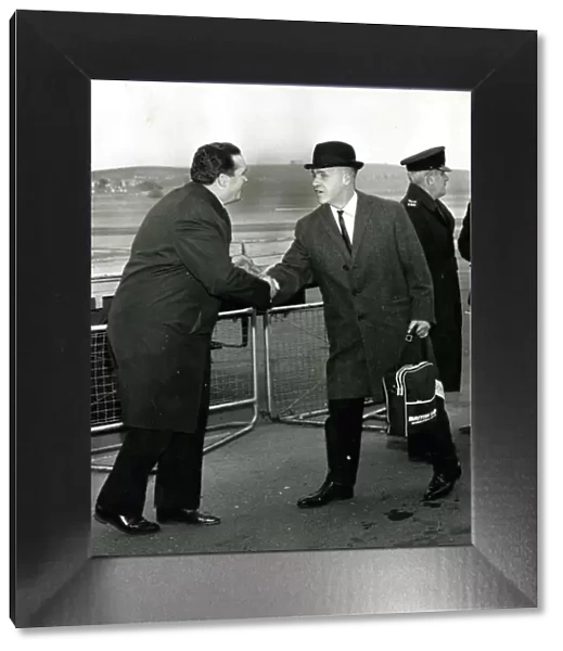 Jock Stein shakes hands with Bill Shankly 1966 Glasgow airport managers meet