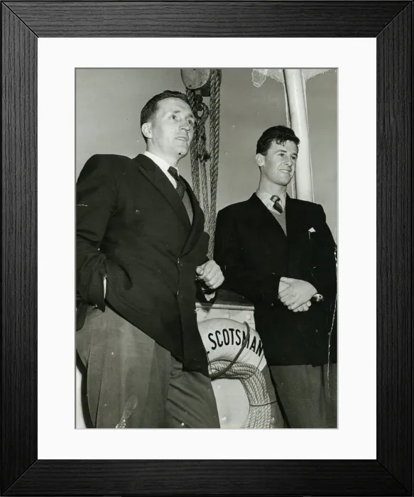 Framed Print : Jock Stein Celtic football player With Vince Ryan on board Irish boat ferry May