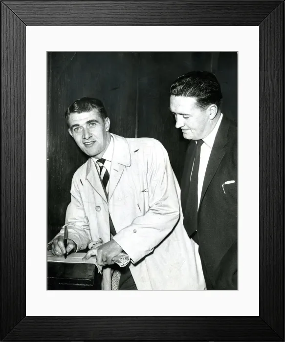 Framed Print : willie cunningham signs on for dunfermiline watched by manager jock stein sport football