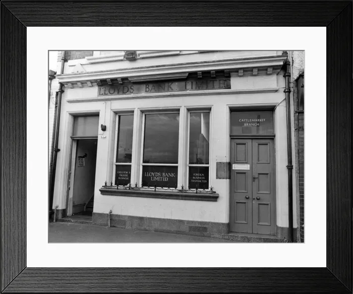 Framed Print : Lloyds Bank Cattle Market branch, Newcastle. 1st November 1983 Framed Print : Lloyds Bank Cattle Market branch, Newcastle. 1st November 1983
