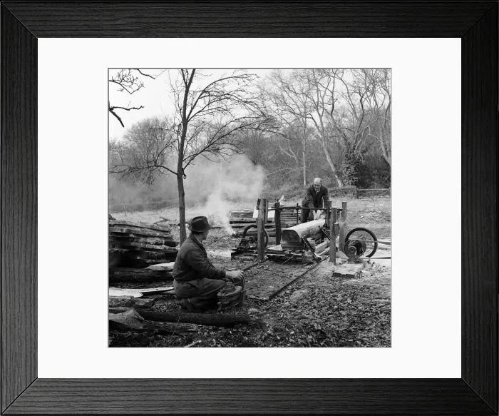 Framed Print : Owen Dean shaping Beechwood chair legs by his hut in the Buckinghamshire woods Framed Print : Owen Dean shaping Beechwood chair legs by his hut in the Buckinghamshire woods