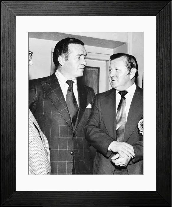 Framed Print : Jock Stein football manager Celtic FC and Willie Ormond football manager Scotland talking Framed Print : Jock Stein football manager Celtic FC and Willie Ormond football manager Scotland talking