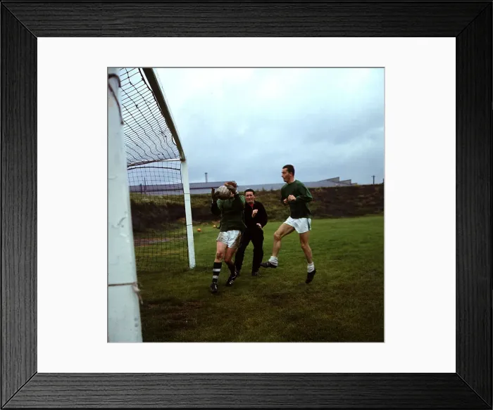 Framed Print : Jock Stein manager and Steve Chalmers footballer Celtic FC during training with Framed Print : Jock Stein manager and Steve Chalmers footballer Celtic FC during training with