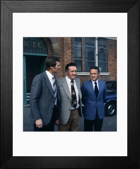 Framed Print : Jock Stein Celtic football club manager with Billy McNeill (L) and John Clark (R)