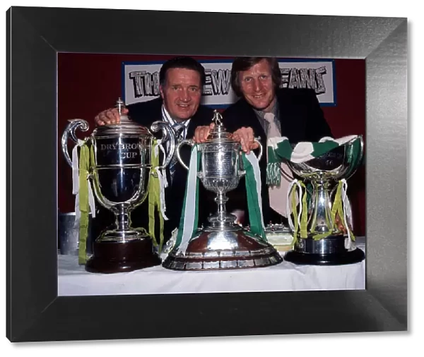 Billy McNeill and Jock Stein with trophies, 1974