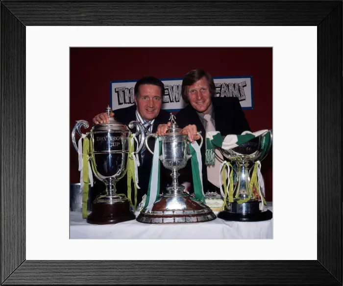 Framed Print : Billy McNeill and Jock Stein with trophies, 1974
