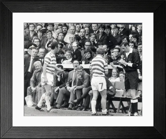 Framed Print : Hibs versus Celtic September 1970 manager jock stein shouts to lennox not to get