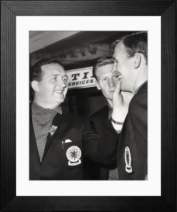 Framed Print : Celtic manager Jock Stein May 1965 checking if Paddy Crerand has shaved properly Framed Print : Celtic manager Jock Stein May 1965 checking if Paddy Crerand has shaved properly