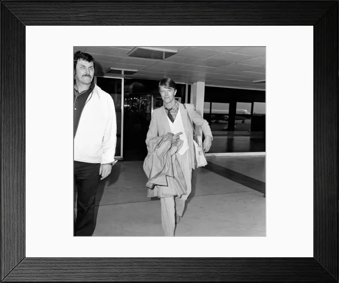 Framed Print : British pop singer David Bowie leaving Heathrow Airport for New York on Concorde
