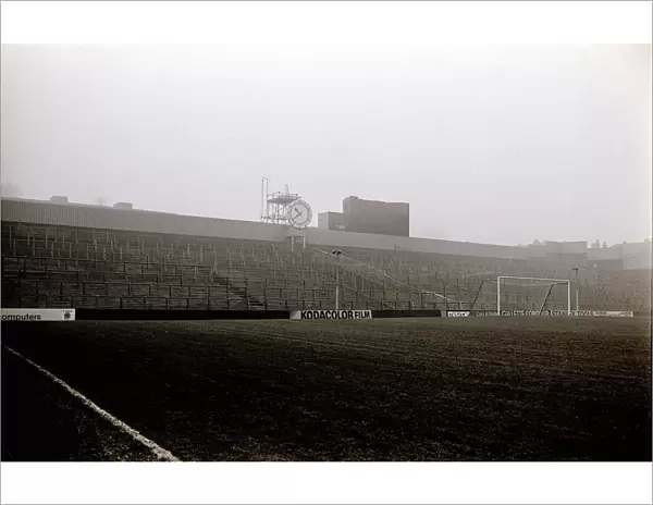 View of the Clock End of Highbury Stadium, Arsenal Football Ground. December 1984