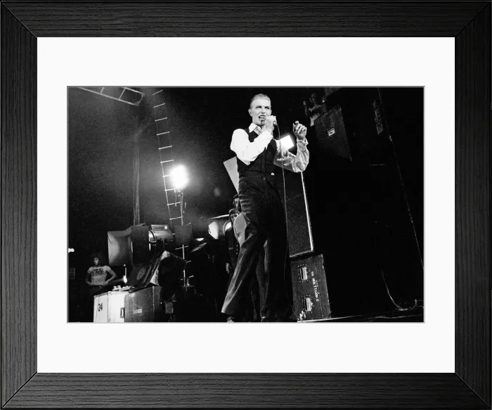 Framed Print : British pop singer David Bowie performing on stage during the first of six concerts
