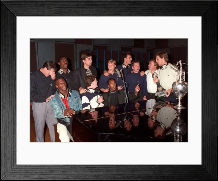 Framed Print : Arsenal team in recording studio, 1989 Tony Adams, Gary Lewin, Lee Dixon Framed Print : Arsenal team in recording studio, 1989 Tony Adams, Gary Lewin, Lee Dixon