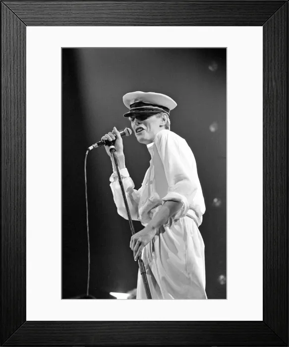 Framed Print : British pop singer David Bowie performing on stage during his concert at Earls court