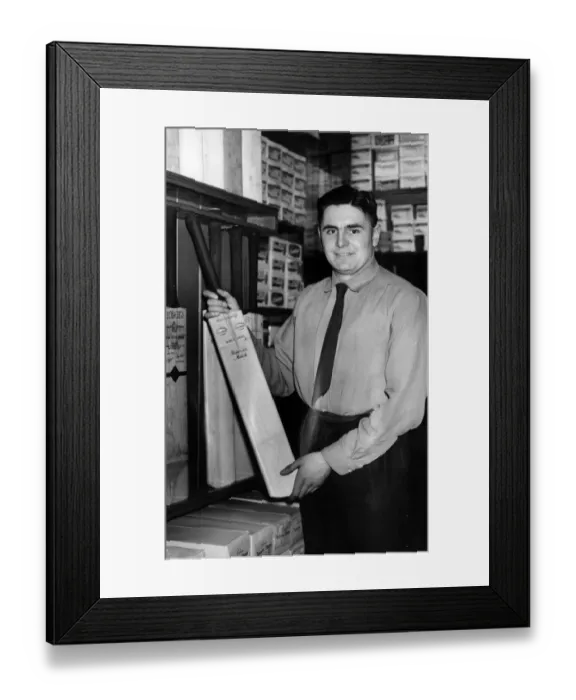 Framed Print : Jack Hatfield Jnr, from Jack Hatfield Sports, Middlesbrough, pictured holding cricket bat
