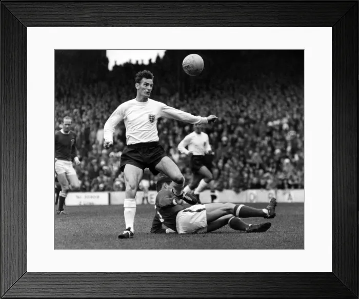 Framed Print : Alan Peacock, Englands centre forward, in action. Wales v England. 2nd October 1965