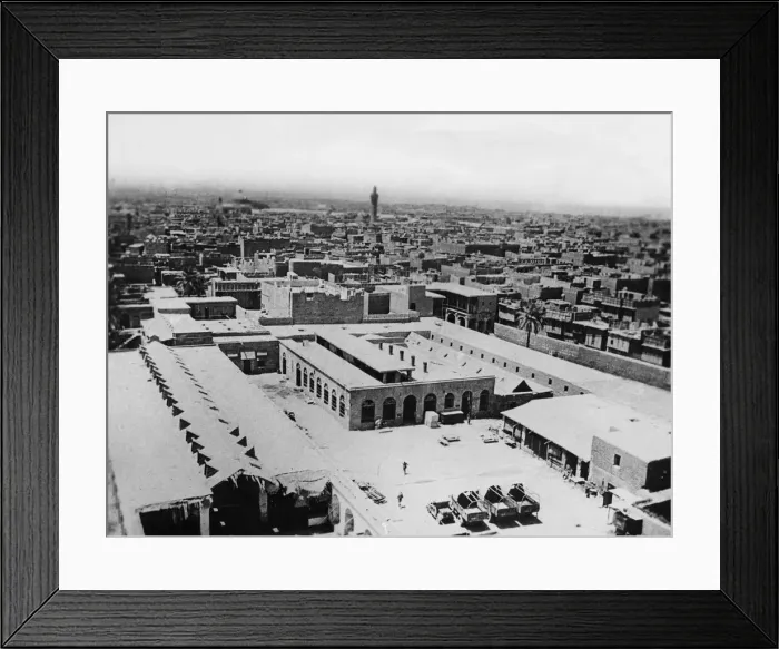 Framed Print : A birds eye view of Baghdad, with the Abdul Qadir Jilani mosque in the distance