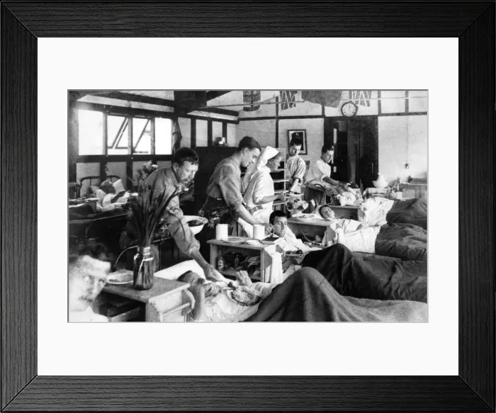 Framed Print : Some of the wounded from the first day of the Somme offensive seen here in hospital back Framed Print : Some of the wounded from the first day of the Somme offensive seen here in hospital back