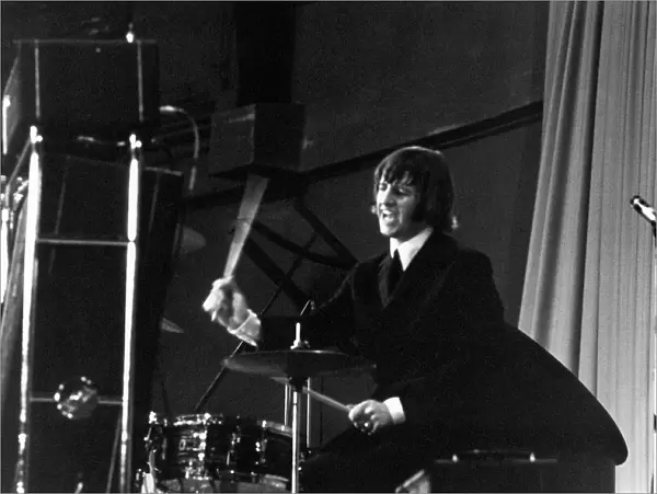Ringo Starr of The Beatles on stage at the Palais des Sport in Paris. June 1965