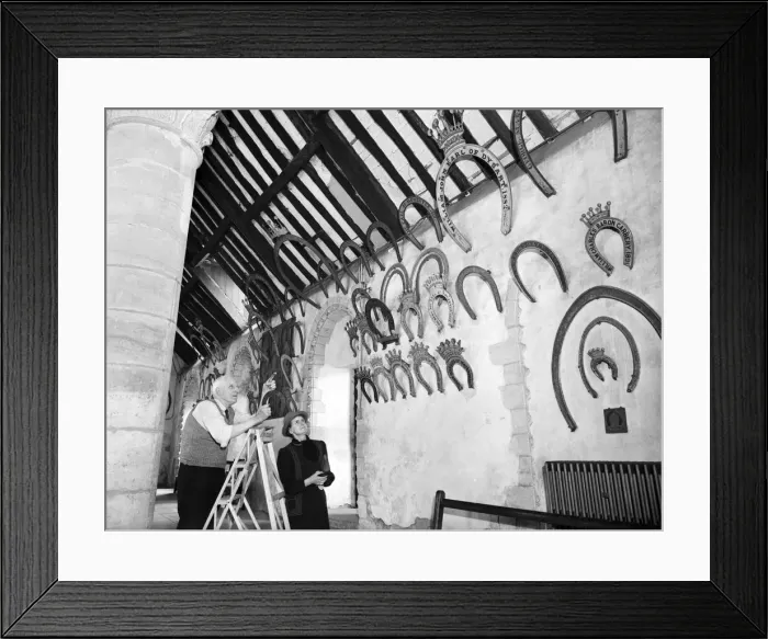 Framed Print : The horseshoe collection at Oakham Castle in Oakham, Rutland. Circa 1952 Framed Print : The horseshoe collection at Oakham Castle in Oakham, Rutland. Circa 1952
