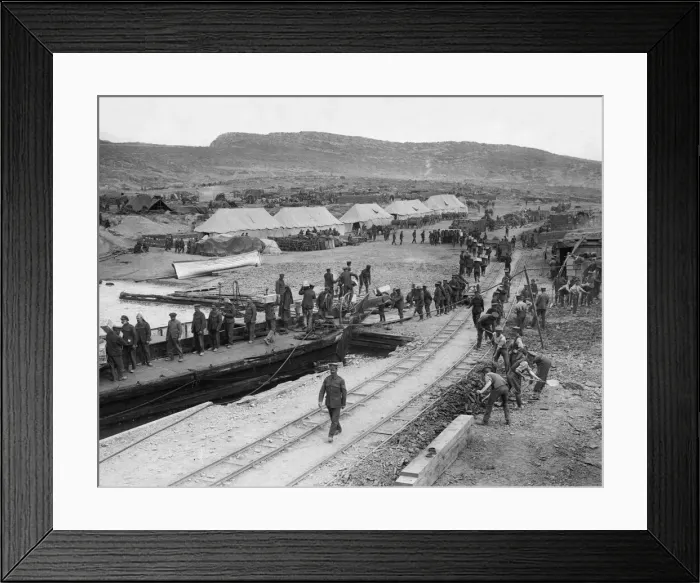 Framed Print : Soldiers making up a fatigue party seen here landing stores from a lighter whilst Framed Print : Soldiers making up a fatigue party seen here landing stores from a lighter whilst