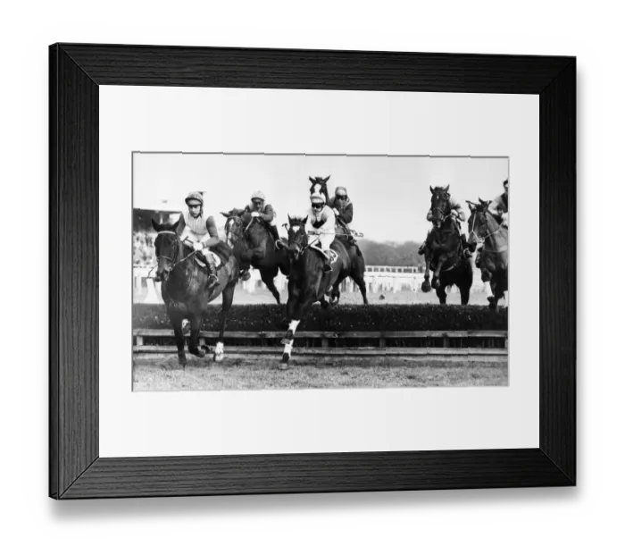 Framed Print : The Leech Home Handicap Steeple Chase at Gosforth Park. Ben More (left