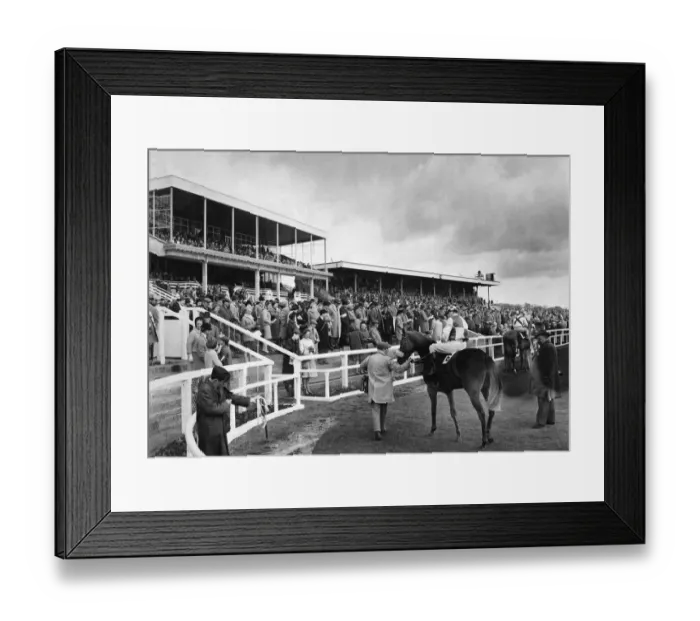Framed Print : The first flat meeting of the season at Gosforth Park, crowds gather in front of