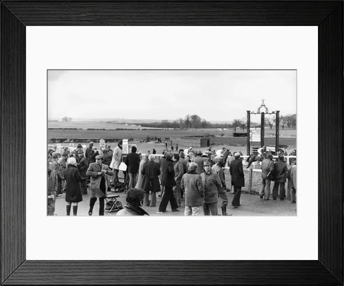 Framed Print : Bookmakers and race-goers at Sedgefield Racecourse 25th January 1978 Framed Print : Bookmakers and race-goers at Sedgefield Racecourse 25th January 1978