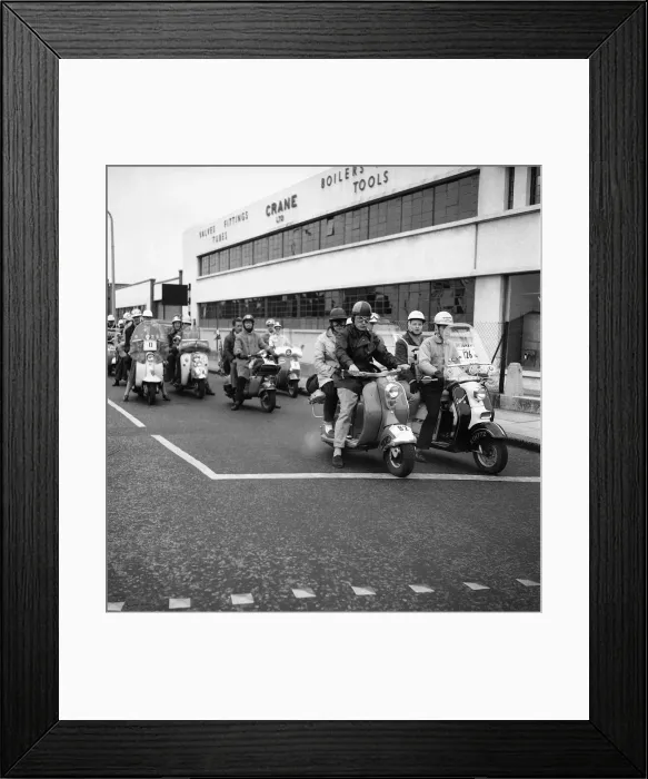 Framed Print : D. M. Scooter Realists: Southern competitors in the Daily Mirror Scooter Rally at Sywell Framed Print : D. M. Scooter Realists: Southern competitors in the Daily Mirror Scooter Rally at Sywell
