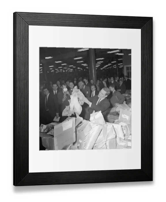 Framed Print : Tony Benn Labour MP July 1964 at Mount Pleasant sorting office London holding a turkey Framed Print : Tony Benn Labour MP July 1964 at Mount Pleasant sorting office London holding a turkey