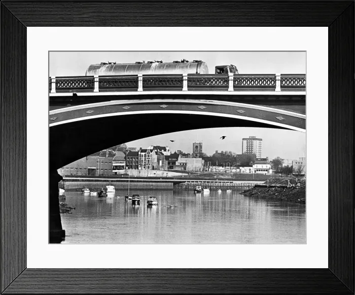 Framed Print : Stockton framed in the arches of Victoria Bridge, County Durham. 9th April 1978 Framed Print : Stockton framed in the arches of Victoria Bridge, County Durham. 9th April 1978