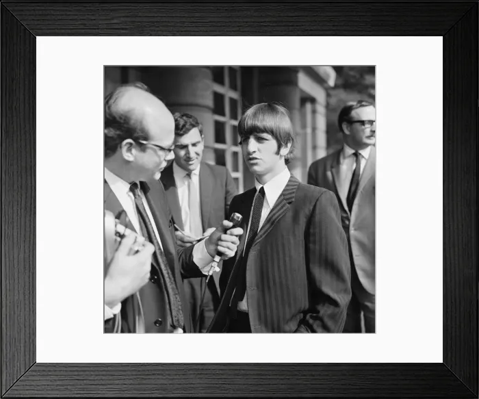 Framed Print : Beatles drummer Ringo Starr speaks to the press after the birth of his baby boy Zak Framed Print : Beatles drummer Ringo Starr speaks to the press after the birth of his baby boy Zak