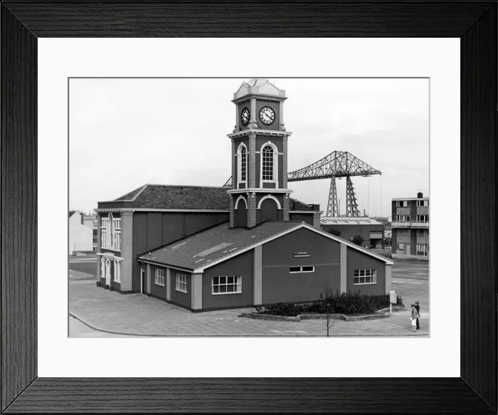 Framed Print : The Old Town Hall, St Hilda, with Tees Transporter Bridge in background, Middlesbrough Framed Print : The Old Town Hall, St Hilda, with Tees Transporter Bridge in background, Middlesbrough