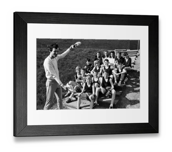 Framed Print : These trainers were made for running - teacher Mr Martin Farran with the squad