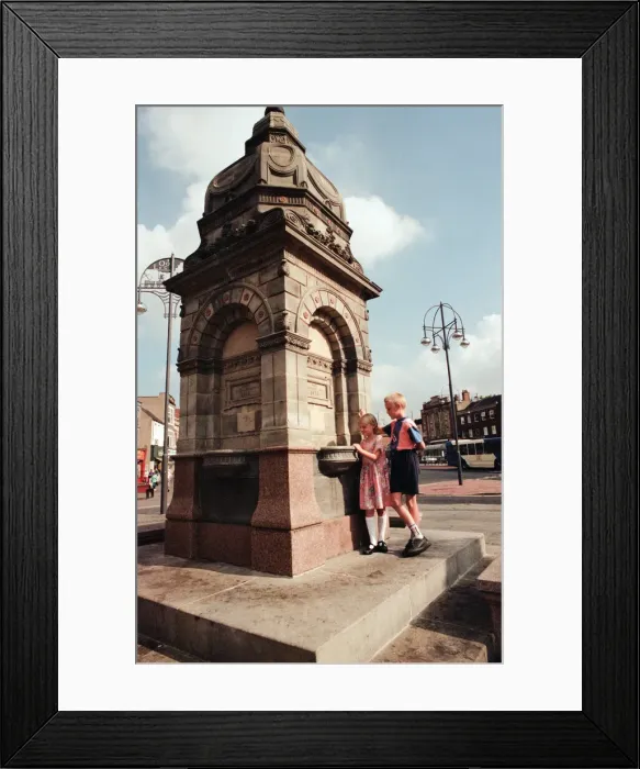 Framed Print : Dodshons Fountain in Stockton High Street, 22nd August 1996 Framed Print : Dodshons Fountain in Stockton High Street, 22nd August 1996
