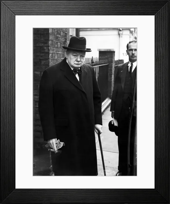 Framed Print : Leader of the Conservative Party Winston Churchill seen leaving his London home Framed Print : Leader of the Conservative Party Winston Churchill seen leaving his London home